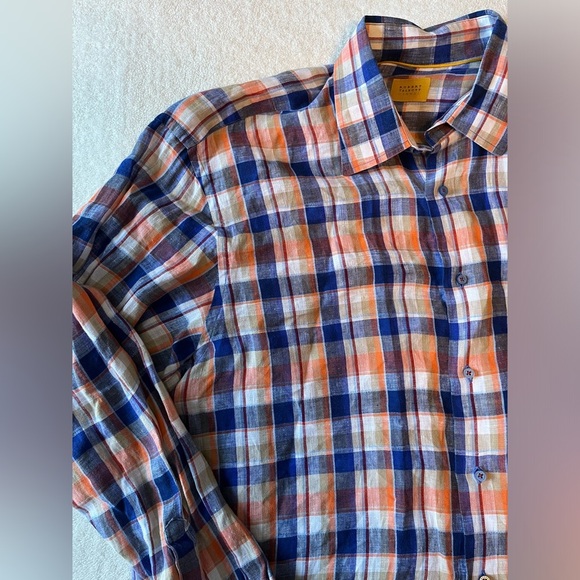 Robert Talbott Carmel plaid button-down shirt. Blue orange white. Men’s XL. - Picture 3 of 8